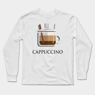 Hot cappuccino coffee cup front view in flat design style Long Sleeve T-Shirt